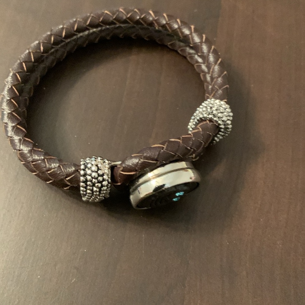 Double Stranded Braided Brown Leather Owl Bracelet - Picture 3 of 4